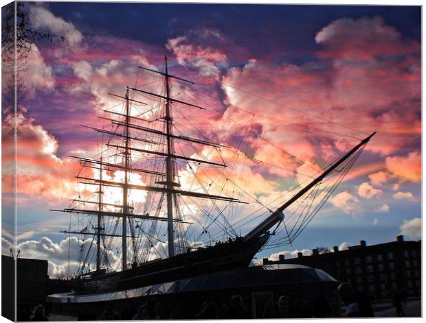  Sunset over the Cutty Sark Clipper Canvas Print by sylvia scotting