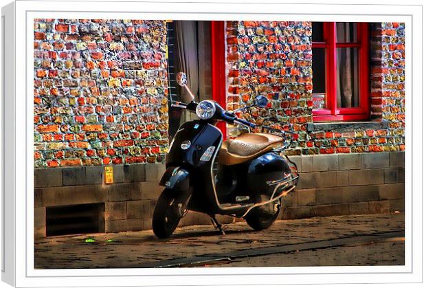  Scooter in Brugge  Canvas Print by sylvia scotting