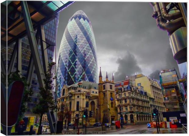     The Iconic Gherkin                       Canvas Print by sylvia scotting