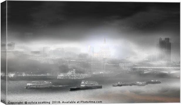 Misty Old River Thames Canvas Print by sylvia scotting