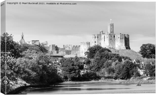 Warkworth Castle Northumberland in Monochrome Canvas Print by Pearl Bucknall