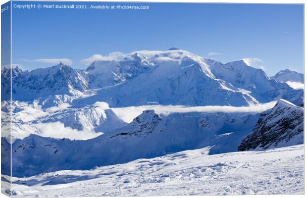 Mont Blanc and French Alps in Winter Snow Canvas Print by Pearl Bucknall