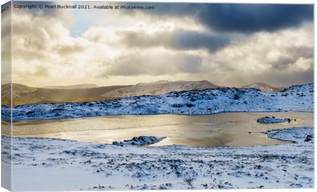 Lake and Mountains in Winter Snowdonia Wales Canvas Print by Pearl Bucknall