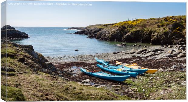 Rhoscolyn Kayaks Anglesey Wales Canvas Print by Pearl Bucknall