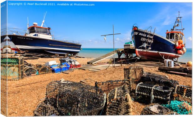 Beached Boats in Deal on Kent Coast Canvas Print by Pearl Bucknall