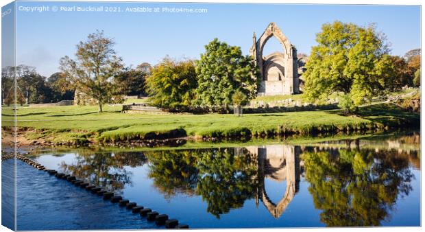 Bolton Abbey Reflections Yorkshire Dales pano Canvas Print by Pearl Bucknall