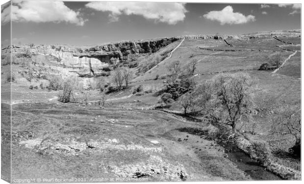 Malham Cove Yorkshire Dales Black and White Canvas Print by Pearl Bucknall