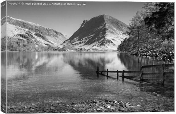 Buttermere Reflections Lake District monochrome Canvas Print by Pearl Bucknall