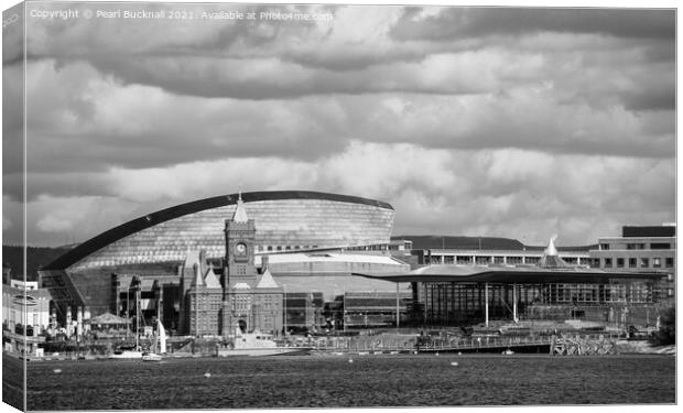 Cardiff Bay Black and White Canvas Print by Pearl Bucknall