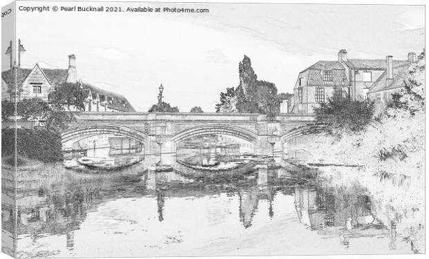 River Welland Bridge Stamford Pencil Sketch Canvas Print by Pearl Bucknall