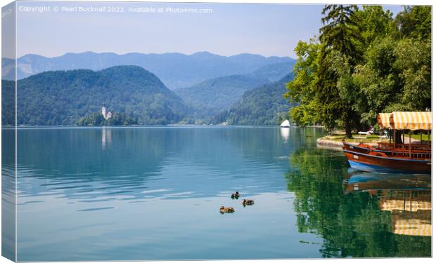 Blue Lake Bled Slovenia Canvas Print by Pearl Bucknall