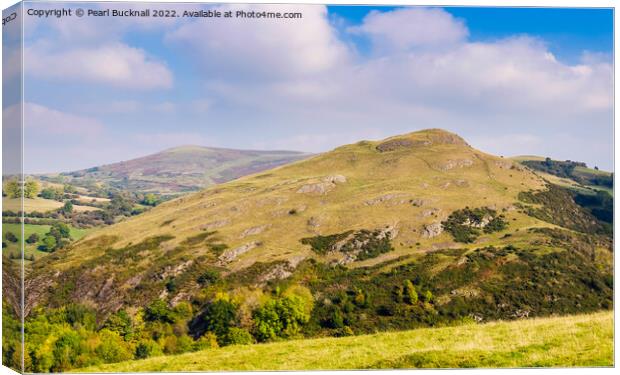 View to Roundton Hill Iron Age Hillfort in Powys Canvas Print by Pearl Bucknall