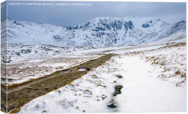 Route to Red Tarn and Helvellyn in Winter Canvas Print by Pearl Bucknall