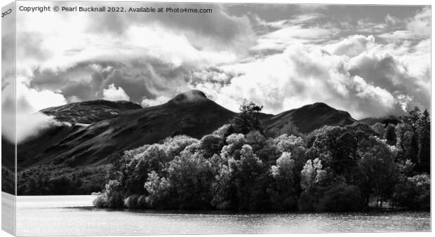 Cat Bells Across Derwentwater Black and White Canvas Print by Pearl Bucknall