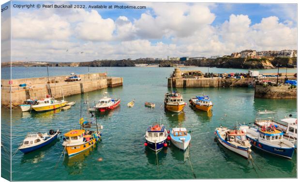 Newquay Harbour Cornwall Coast Canvas Print by Pearl Bucknall