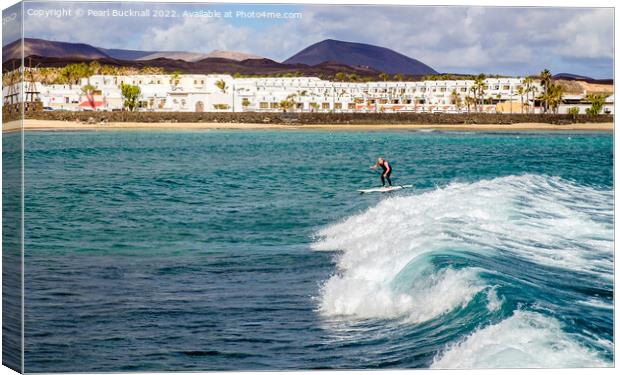 Costa Teguise Beach Lanzarote  Canvas Print by Pearl Bucknall