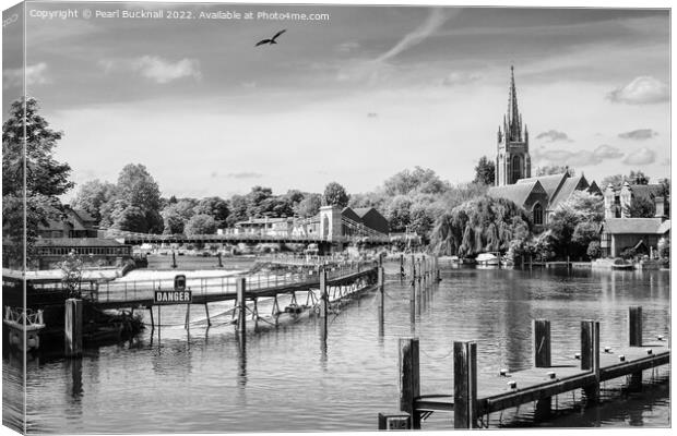 Red Kite over River Thames at Marlow Mono Canvas Print by Pearl Bucknall