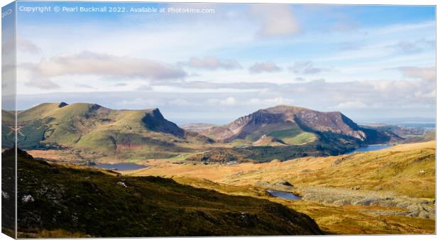 Panoramic View from Yr Aran to Nantlle Ridge Snowd Canvas Print by Pearl Bucknall
