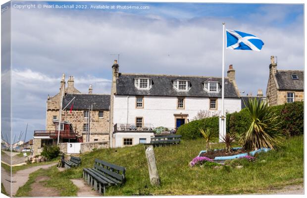 Scottish Flag in Findhorn Village Scotland Canvas Print by Pearl Bucknall