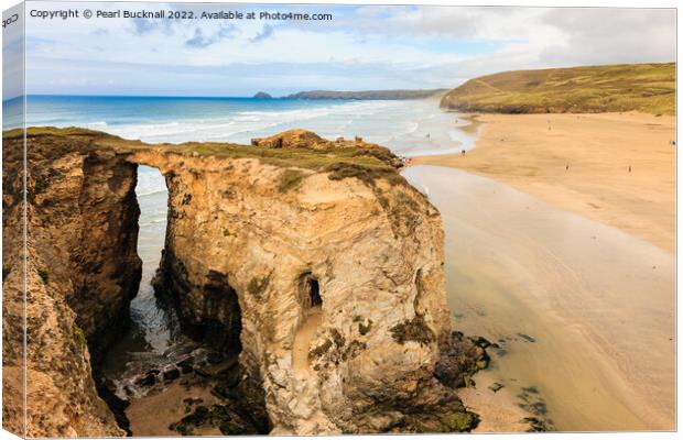 Perranporth Beach Rock Arch Cornwall Canvas Print by Pearl Bucknall