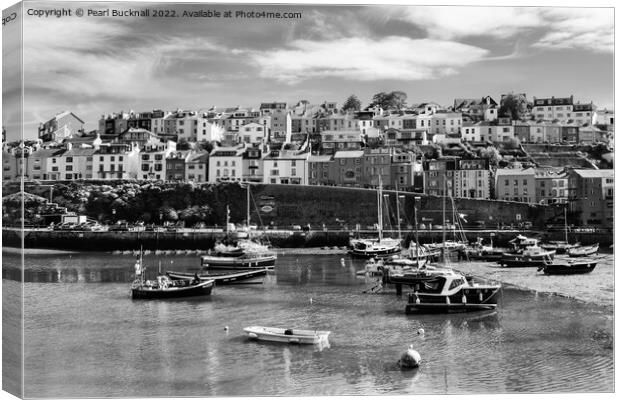 Brixham Harbour Devon Coast Black and White Canvas Print by Pearl Bucknall