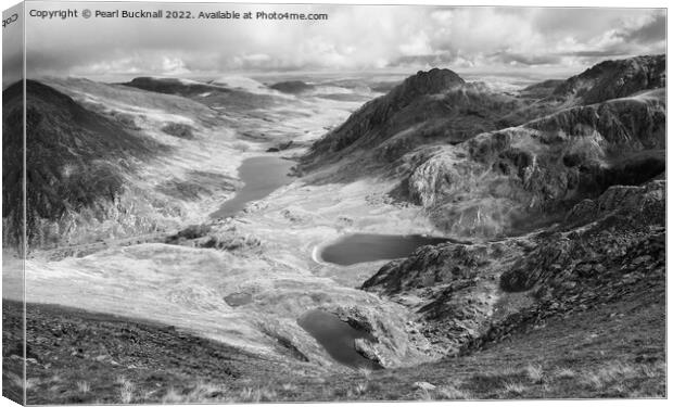Ogwen Mountain Landscape Snowdonia Black and White Canvas Print by Pearl Bucknall