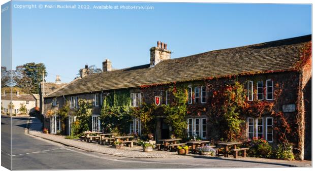 Red Lion Pub in Burnsall Yorkshire pano Canvas Print by Pearl Bucknall