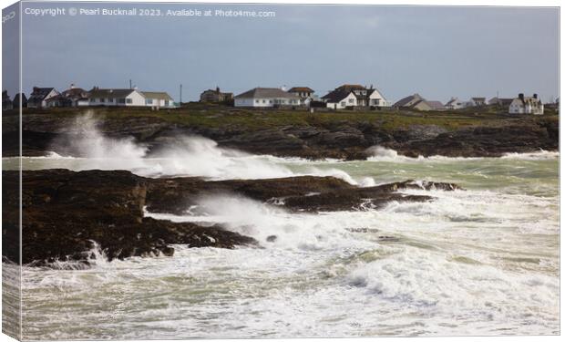 Stormy Seas in Trearddur Bay Anglesey Canvas Print by Pearl Bucknall