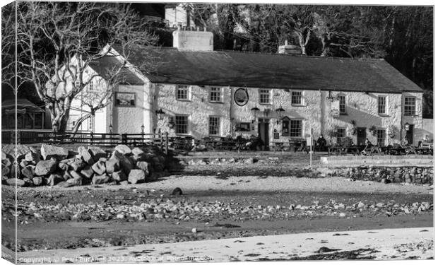 Historic Pub in Red Wharf Bay Anglesey Mono Canvas Print by Pearl Bucknall