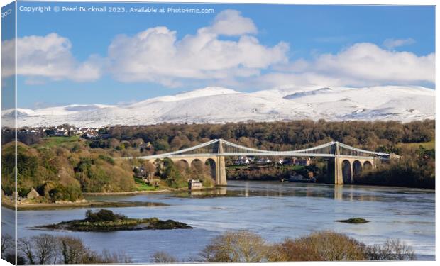 Menai Suspension Bridge Anglesey Coast Canvas Print by Pearl Bucknall