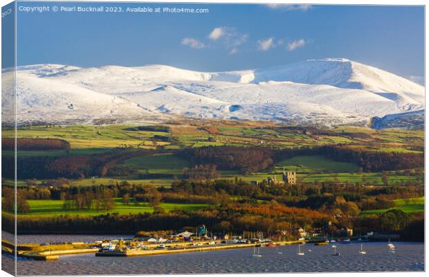 Bangor and Snowdonia from Anglesey Canvas Print by Pearl Bucknall