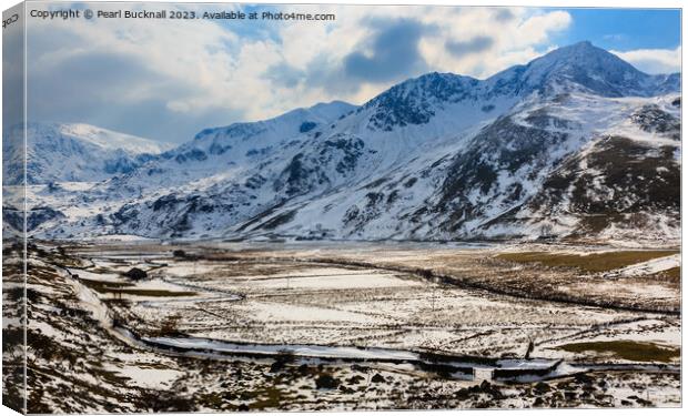 Snow in Snowdonia Mountain Landscape Canvas Print by Pearl Bucknall