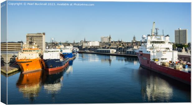 Ships in Aberdeen Port Scotland Pano Canvas Print by Pearl Bucknall