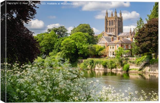 The River Wye at Hereford in Herefordshire Canvas Print by Pearl Bucknall