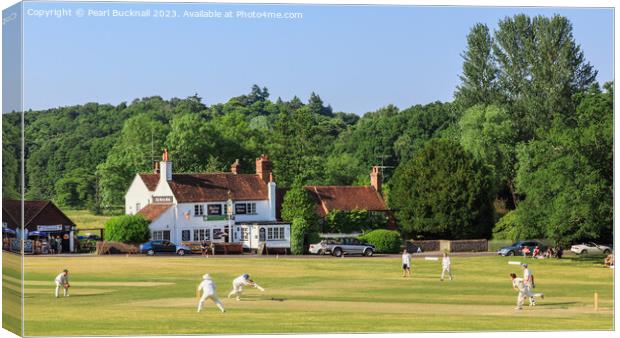 Tilford Village Cricket on the Green Panorama Canvas Print by Pearl Bucknall