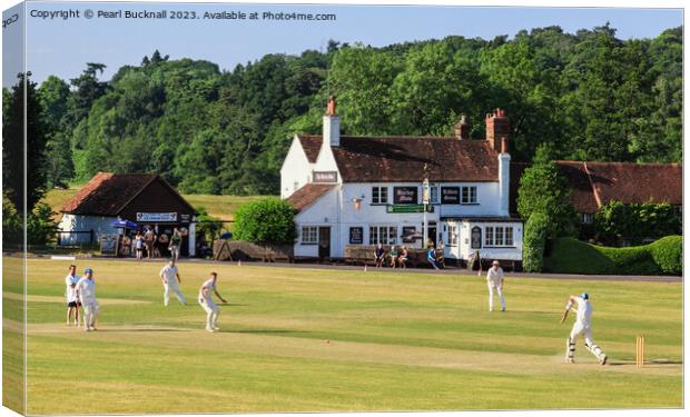 Tilford Village Cricket on the Green Canvas Print by Pearl Bucknall