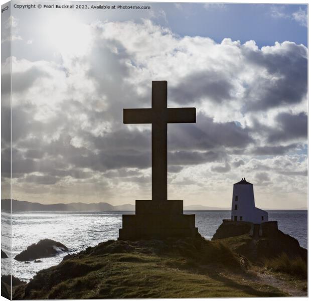 Llanddwyn Cross and Twr Mawr Silhouette Anglesey Canvas Print by Pearl Bucknall