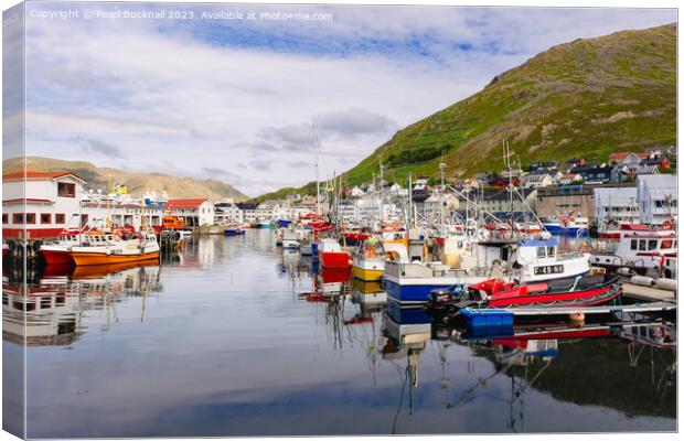 Boats in Honningsvar Harbour Norway Canvas Print by Pearl Bucknall