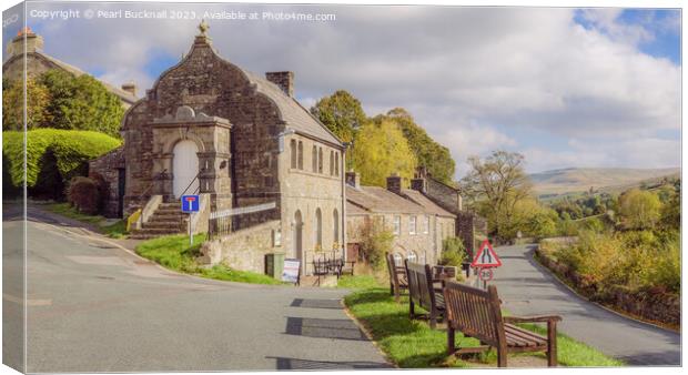 Muker Village Swaledale Yorkshire Dales pano Canvas Print by Pearl Bucknall