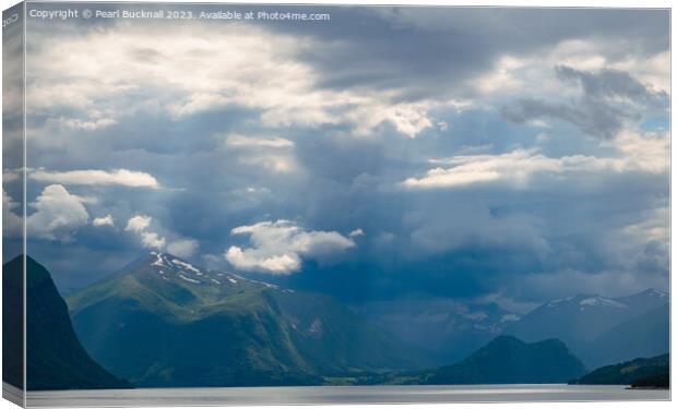 Moody Norwegian Fjord Norway Canvas Print by Pearl Bucknall