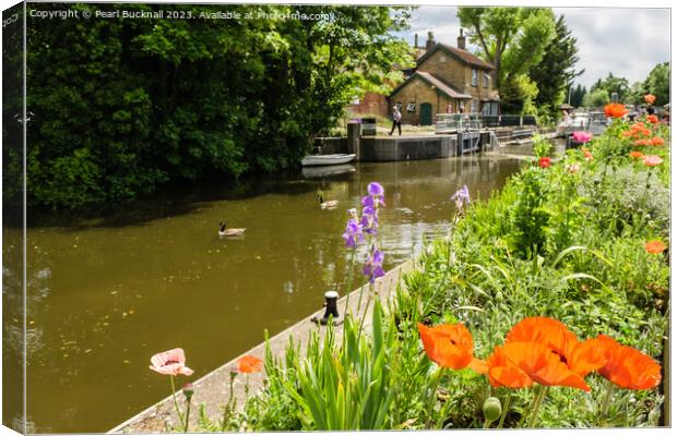 Colourful Boulters Lock on River Thames Berkshire Canvas Print by Pearl Bucknall