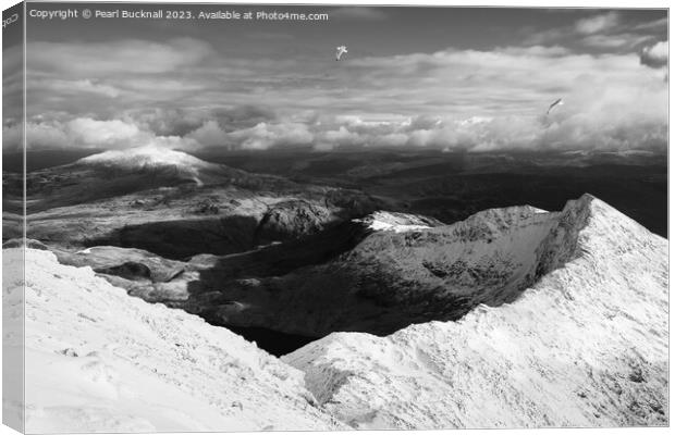 Winter Snow on Y Lliwedd Mountain in Snowdonia mon Canvas Print by Pearl Bucknall