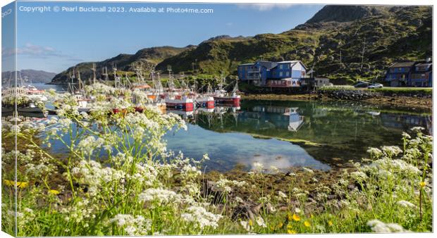 Fishing Boats in Harbour Norway panorama Canvas Print by Pearl Bucknall