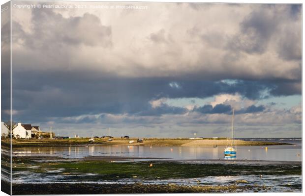 Moody Red Wharf Bay Anglesey Canvas Print by Pearl Bucknall