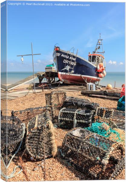 Beached Boats in Deal on Kent Coast Canvas Print by Pearl Bucknall