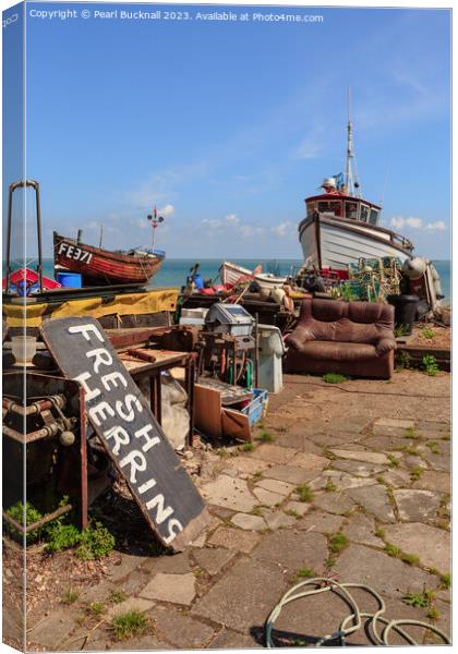 Fishing Boats Deal Seafront Kent Canvas Print by Pearl Bucknall