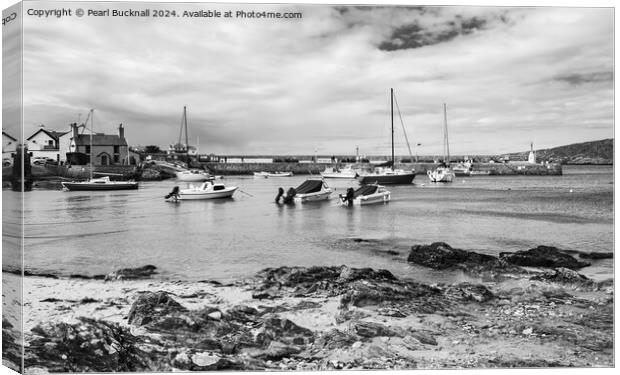 Cemaes Bay Isle of Anglesey Wales black and white Canvas Print by Pearl Bucknall