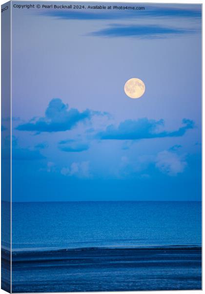 Full Moon Rising in the Sky over a Seascape Canvas Print by Pearl Bucknall