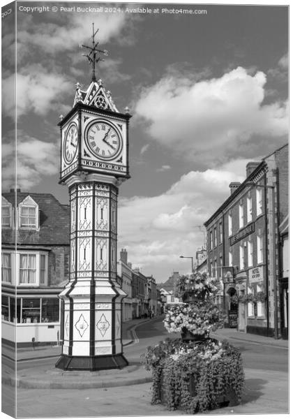 Downham Market Town Clock Norfolk black and white Canvas Print by Pearl Bucknall