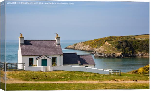 Cemaes Cottage with a Sea View Anglesey Canvas Print by Pearl Bucknall